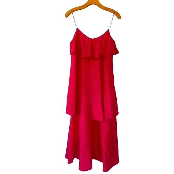 CLUB MONACO Tiered Maxi Dress spaghetti straps neck slip pink rose layered dress - Picture 2 of 9